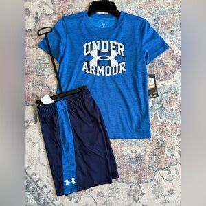 Under Armour boys size 7 Blue Logo Tee & Navy Shorts Set